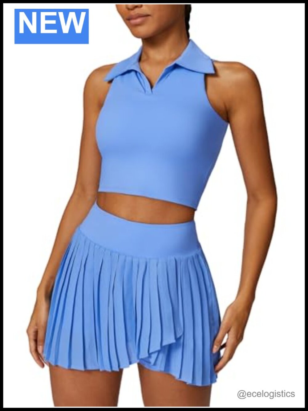 Sleeveless Racerback Crop Top & High Waisted Pleated Tennis Skirt 2-Piece Set